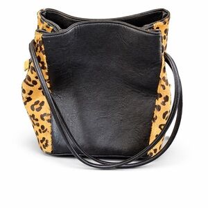 Y2K Black Faux Leather Leopard Trim Shoulder Bag Zebra Lining